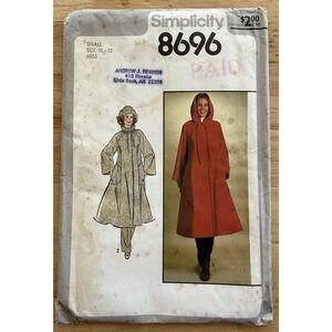Simplicity Pattern 8696 Miss Small 10-12 Unlined Winter Coat w Or w/o Hood UC‎
